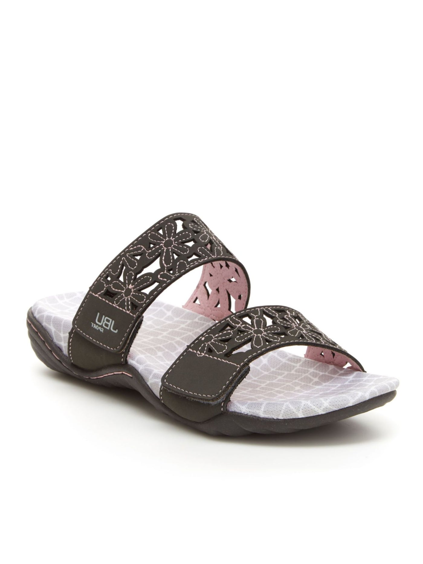 JBU SPORT Womens Gray Non-Slip Adjustable Wildflower Round Toe Slip On Slide Sandals 6 M