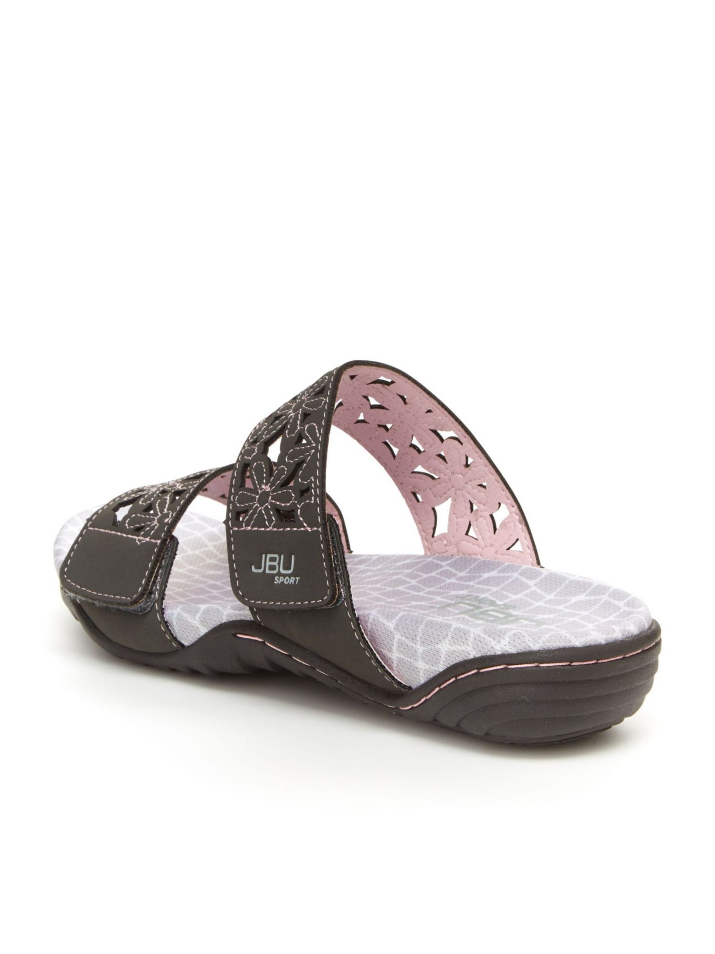 JAMBU Womens Gray Non-Slip Adjustable Wildflower Round Toe Slip On Slide Sandals 7.5 M