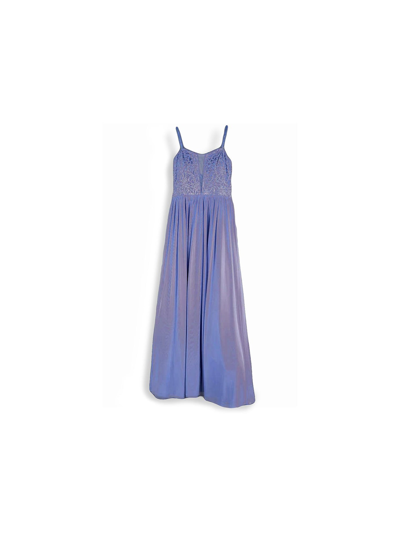 BCX Womens Purple Lace Glitter Shirred Spaghetti Strap V Neck Full-Length Party Gown Dress 5