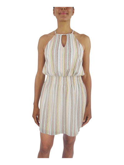 CITY STUDIO Womens Ivory Striped Sleeveless Halter Mini A-Line Dress L