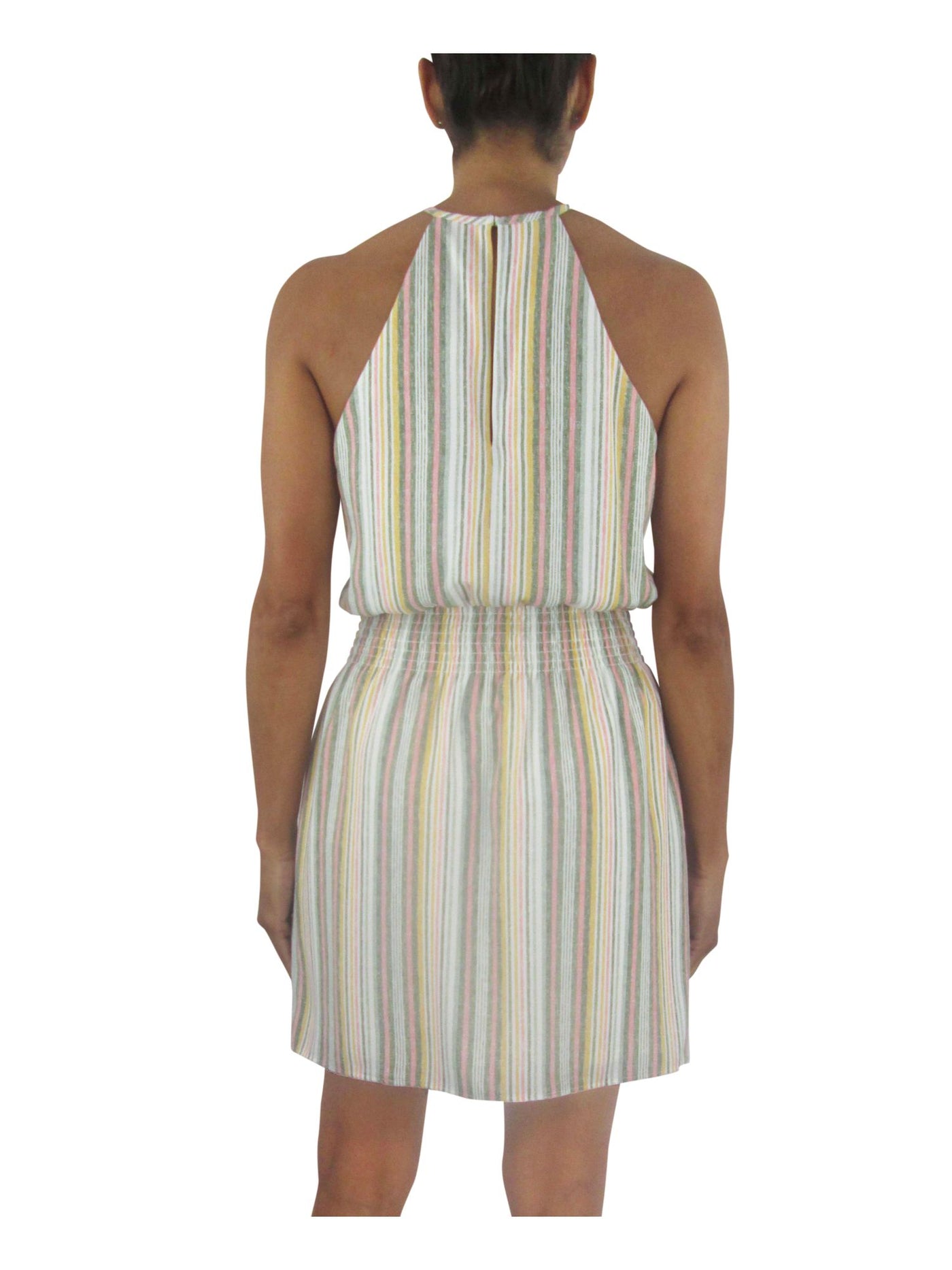 CITY STUDIO Womens Ivory Striped Sleeveless Halter Mini A-Line Dress L