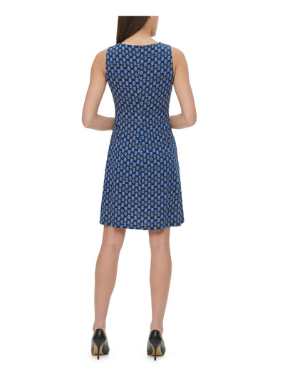 TOMMY HILFIGER Womens Blue Sleeveless Jewel Neck Short Sheath Dress 16