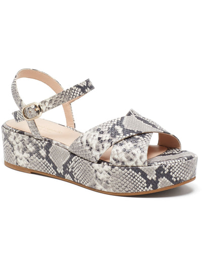 KATE SPADE NEW YORK Womens Gray Snakeskin Print Embossed Crisscross Padded Adjustable Ankle Strap Bunton Round Toe Platform Buckle Leather Sandals 8 B