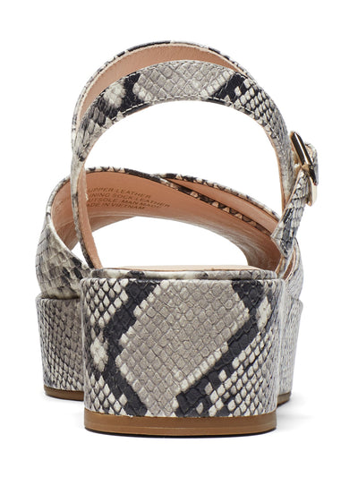 KATE SPADE NEW YORK Womens Gray Snakeskin Print Embossed Crisscross Padded Adjustable Ankle Strap Bunton Round Toe Platform Buckle Leather Sandals 8 B