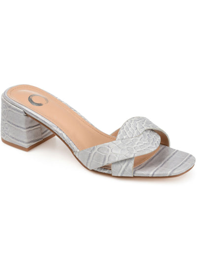 JOURNEE COLLECTION Womens Gray Croc Detail Criss Cross Detail Padded Perette Round Toe Block Heel Slip On Slide Sandals Shoes 5.5 M