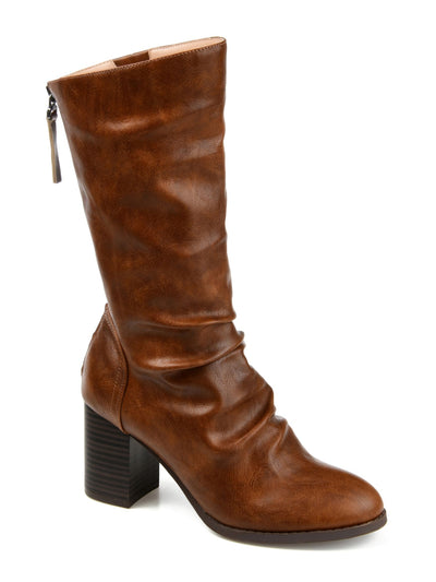 JOURNEE COLLECTION Womens Brown Stretch Gore Sequoia Round Toe Block Heel Zip-Up Slouch Boot 8