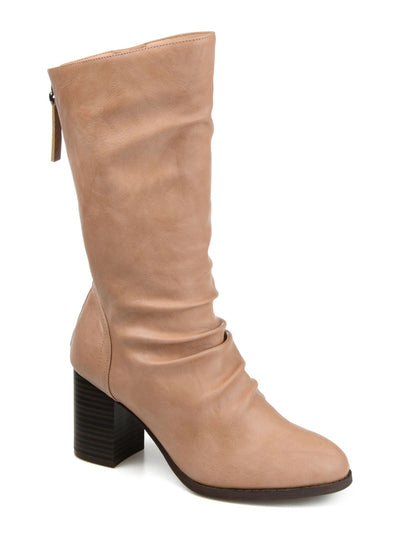 JOURNEE COLLECTION Womens Beige Comfort Sequoia Round Toe Block Heel Zip-Up Slouch Boot 8.5