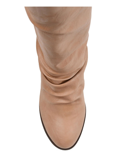 JOURNEE COLLECTION Womens Beige Comfort Sequoia Round Toe Block Heel Zip-Up Slouch Boot 8.5