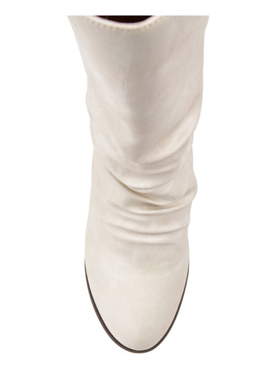 JOURNEE COLLECTION Womens Ivory Comfort Sequoia Almond Toe Block Heel Zip-Up Slouch Boot 7.5 M