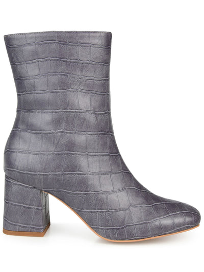 JOURNEE COLLECTION Womens Gray Crocodile Padded Trevi Square Toe Block Heel Zip-Up Booties 8 M