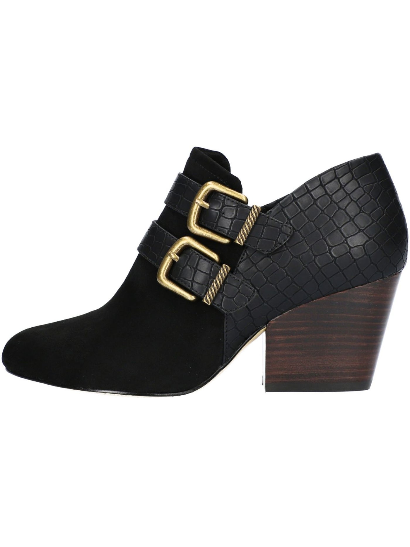 BELLA-VITA Womens Black Croc Embossed Buckle Accent Cushioned Thea Round Toe Block Heel Zip-Up Booties 11 WW