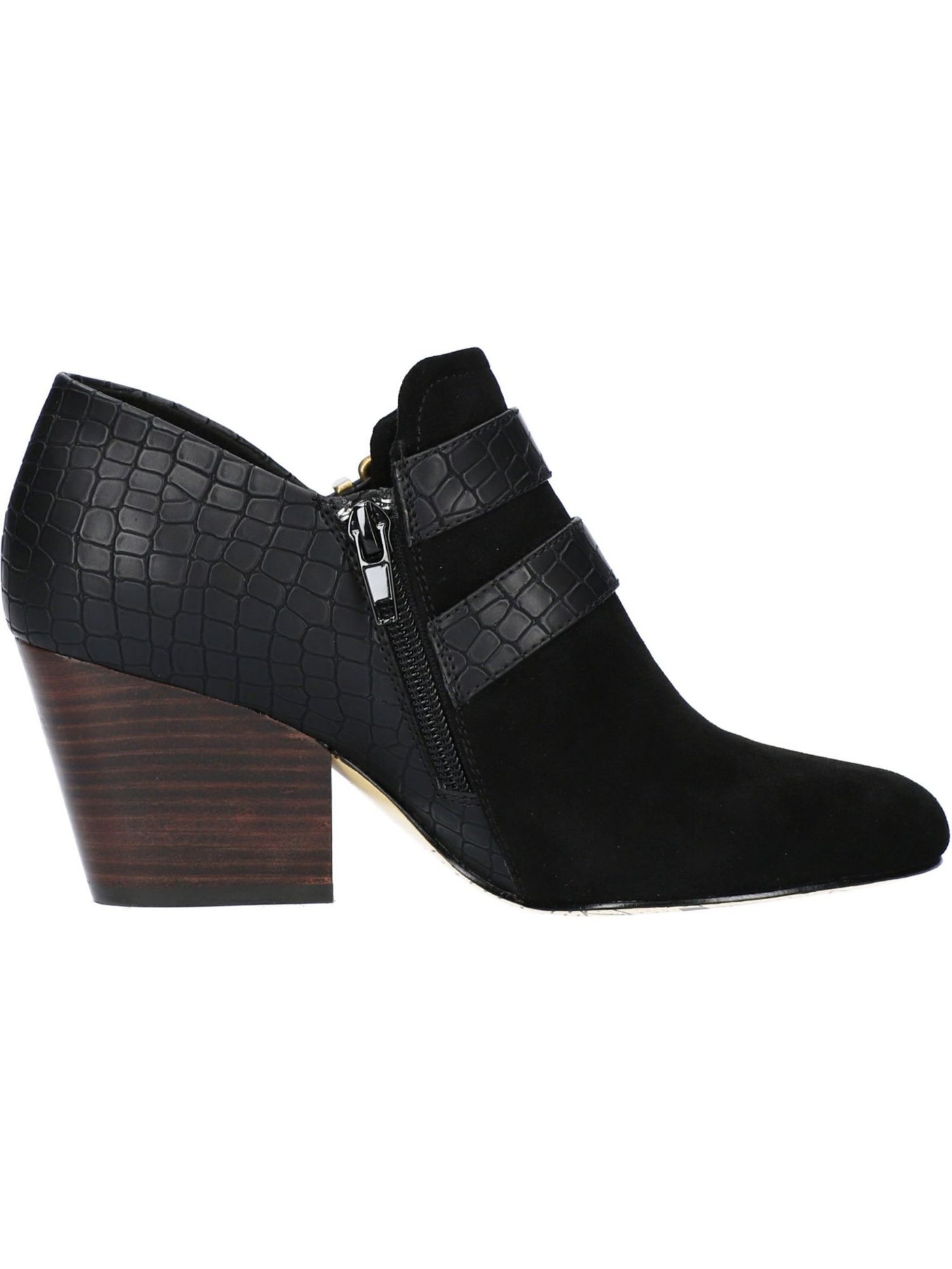 BELLA-VITA Womens Black Croc Embossed Buckle Accent Cushioned Thea Round Toe Block Heel Zip-Up Booties 11 WW