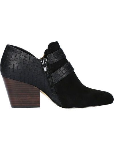 BELLA-VITA Womens Black Croc Embossed Buckle Accent Cushioned Thea Round Toe Block Heel Zip-Up Booties 11 WW