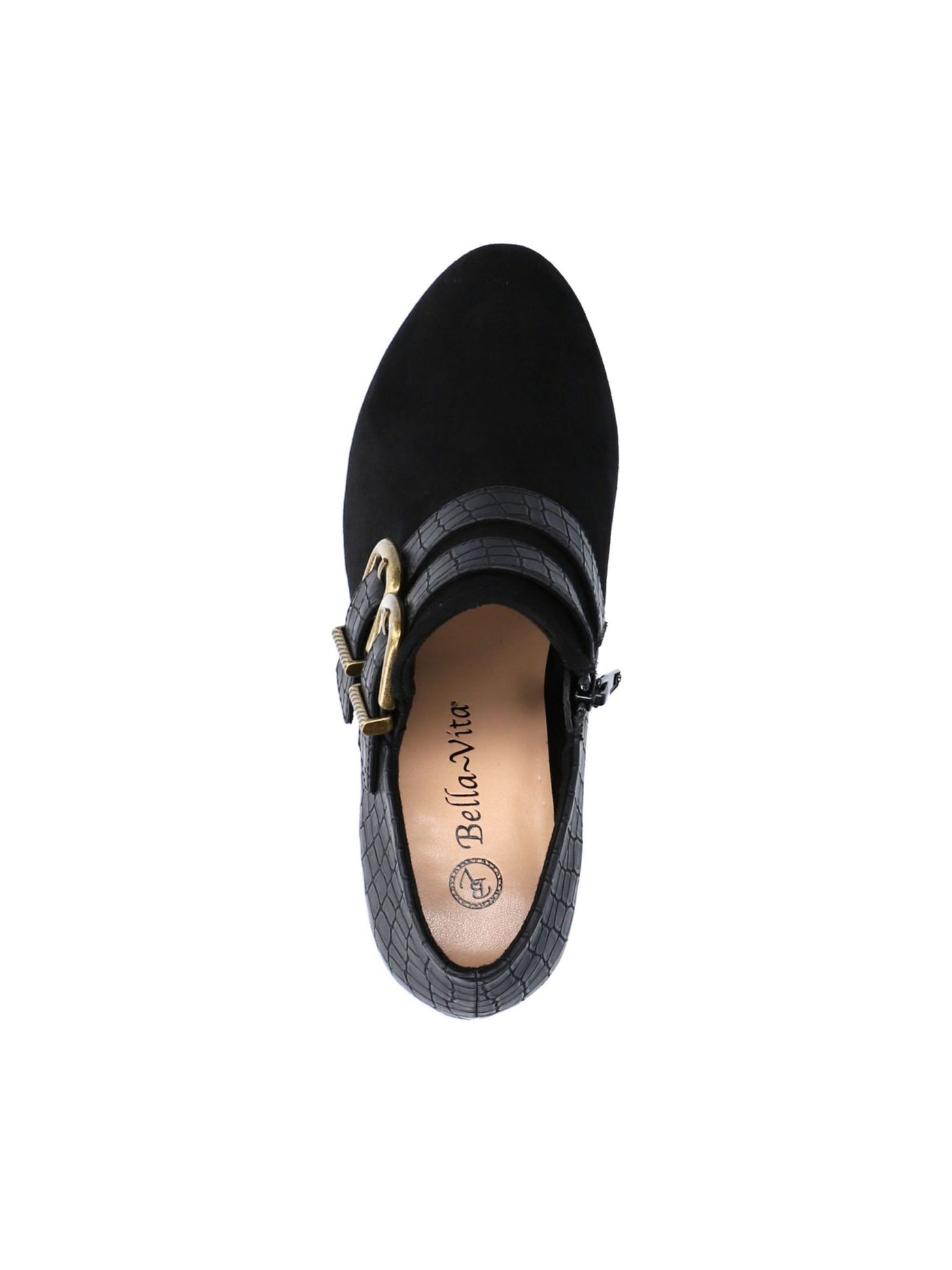 BELLA-VITA Womens Black Croc Embossed Buckle Accent Cushioned Thea Round Toe Block Heel Zip-Up Booties 11 WW