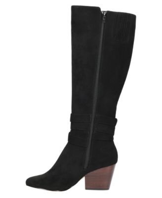 BELLA VITA Womens Black Harness Strap Buckle Accent Cicely Round Toe Stacked Heel Zip-Up Dress Riding Boot 10 M
