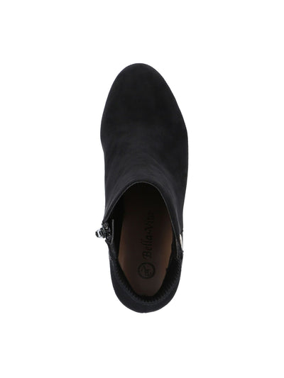 BELLA VITA Womens Black Mixed Material Stretch Padded Studded Jive Round Toe Block Heel Zip-Up Booties 7.5