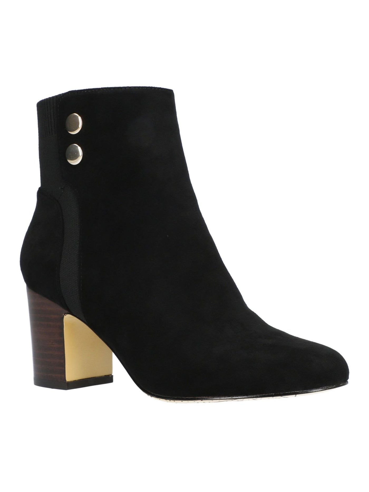 BELLA VITA Womens Black Mixed Material Stretch Padded Studded Jive Round Toe Block Heel Zip-Up Booties 7.5