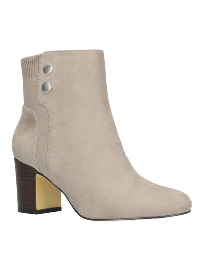 BELLA VITA Womens Beige Stretch Studded Round Toe Block Heel Zip-Up Dress Booties 9