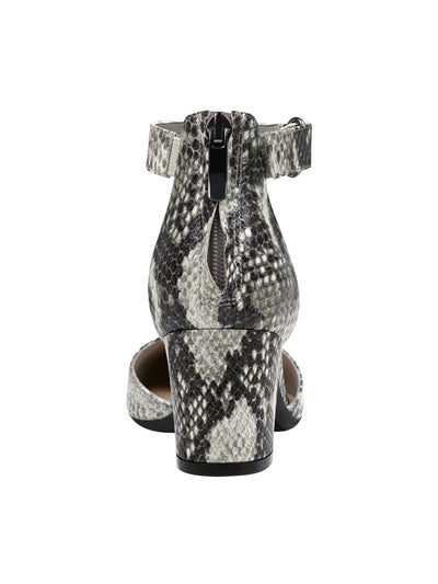 EASY SPIRIT EVOLVE Womens Gray Snake Print Cushioned Slip Resistant Crystal Round Toe Block Heel Buckle Leather Dress Pumps Shoes 6.5