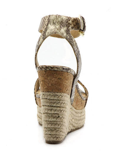 ADRIENNE VITTADINI Womens Beige Snake Skin Adjustable Wove Jute Padded Comfort Ankle Strap Stretch Cari Round Toe Buckle Dress Espadrille Shoes 9 M