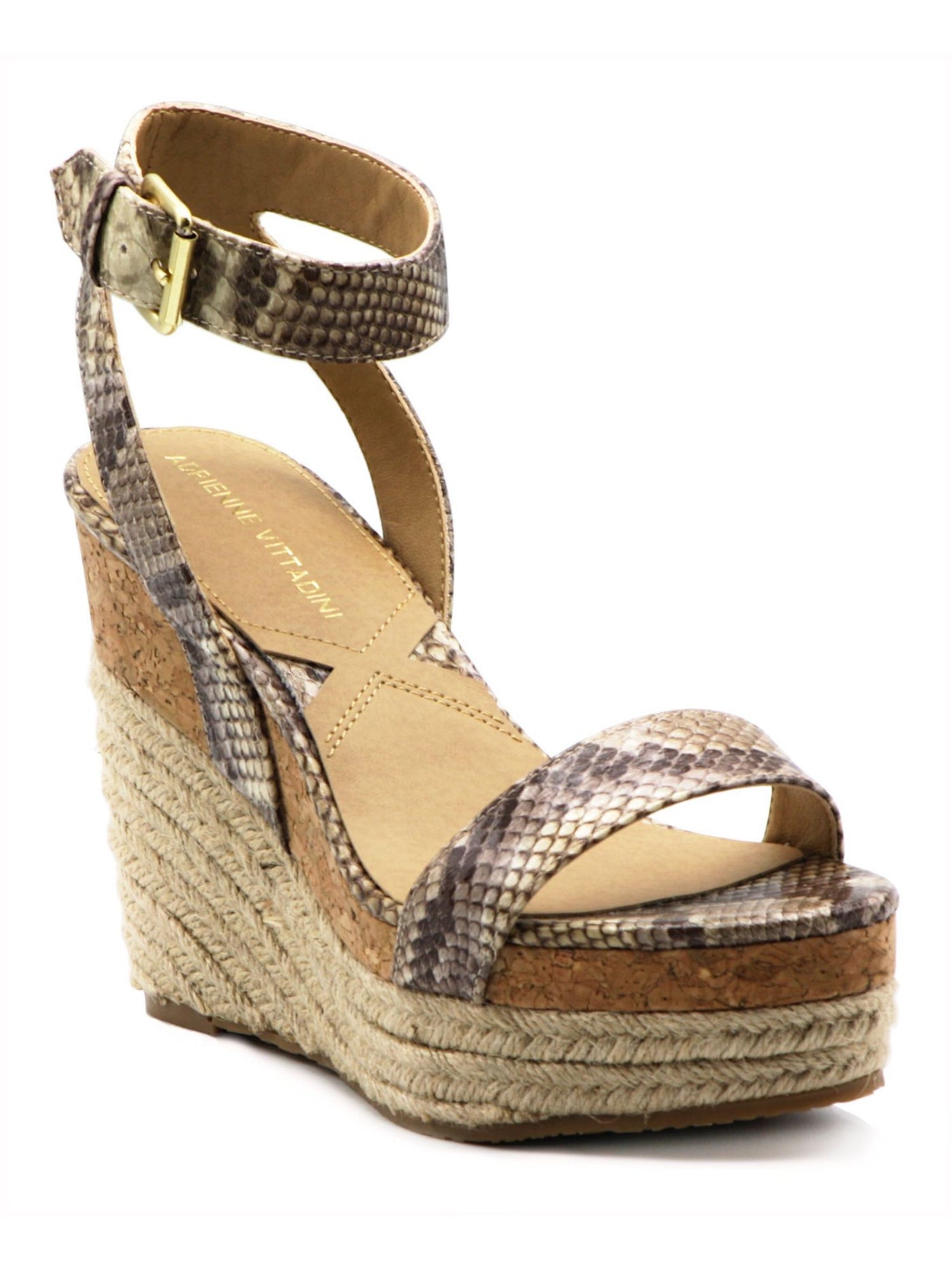 ADRIENNE VITTADINI Womens Beige Snake Skin Adjustable Wove Jute Padded Comfort Ankle Strap Stretch Cari Round Toe Buckle Dress Espadrille Shoes 9 M