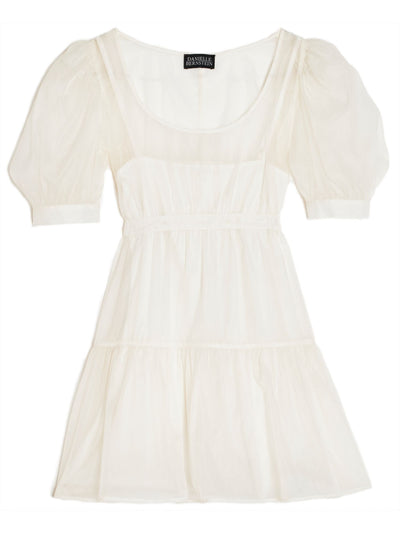 DANIELLE BERNSTEIN Womens Sheer Belted Short Sleeve Scoop Neck Above The Knee Fit + Flare Dress