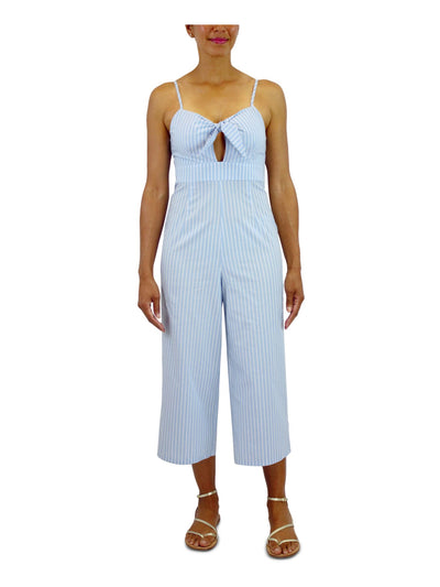 CRYSTAL DOLLS Womens Light Blue Zippered Cut Out Striped Sleeveless Sweetheart Neckline Cropped Jumpsuit 5