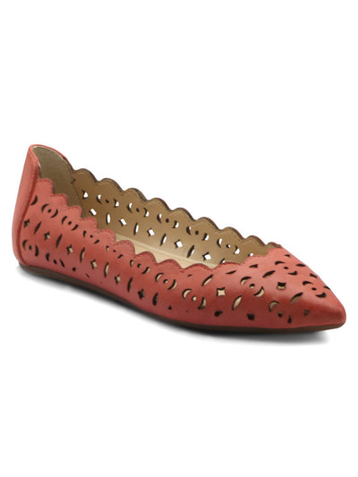 ADRIENNE VITTADINI Womens Coral Laser Cut Scalloped Padded Forst Pointed Toe Slip On Leather Flats Shoes 7 M