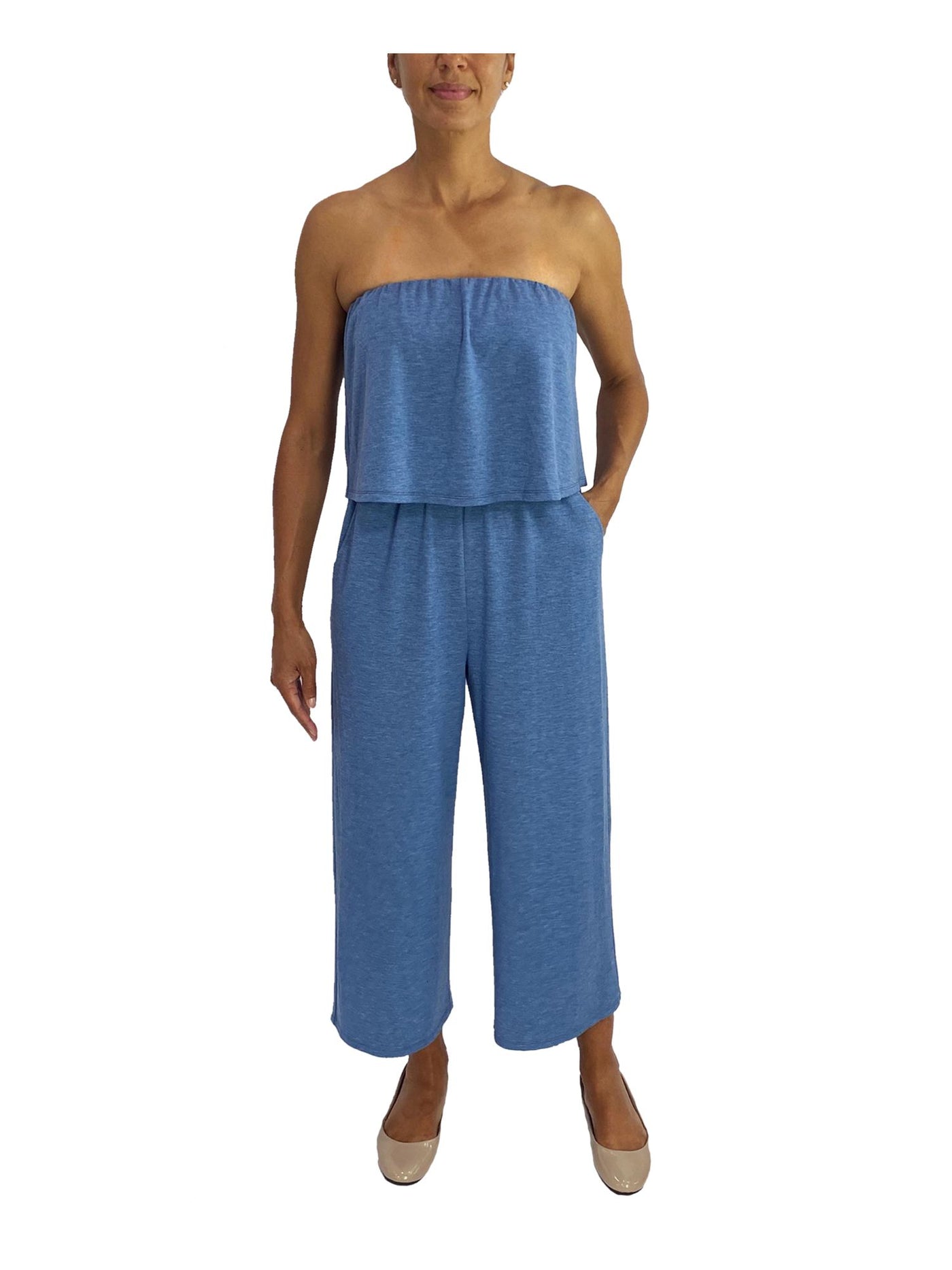 BEBOP Womens Blue Pocketed Popover Strapless Wide Leg Jumpsuit XS