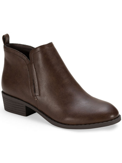 SUN STONE Womens Brown Heel Pull-Tab Cushioned Slip Resistant Goring Cadee Round Toe Block Heel Zip-Up Booties 8 M