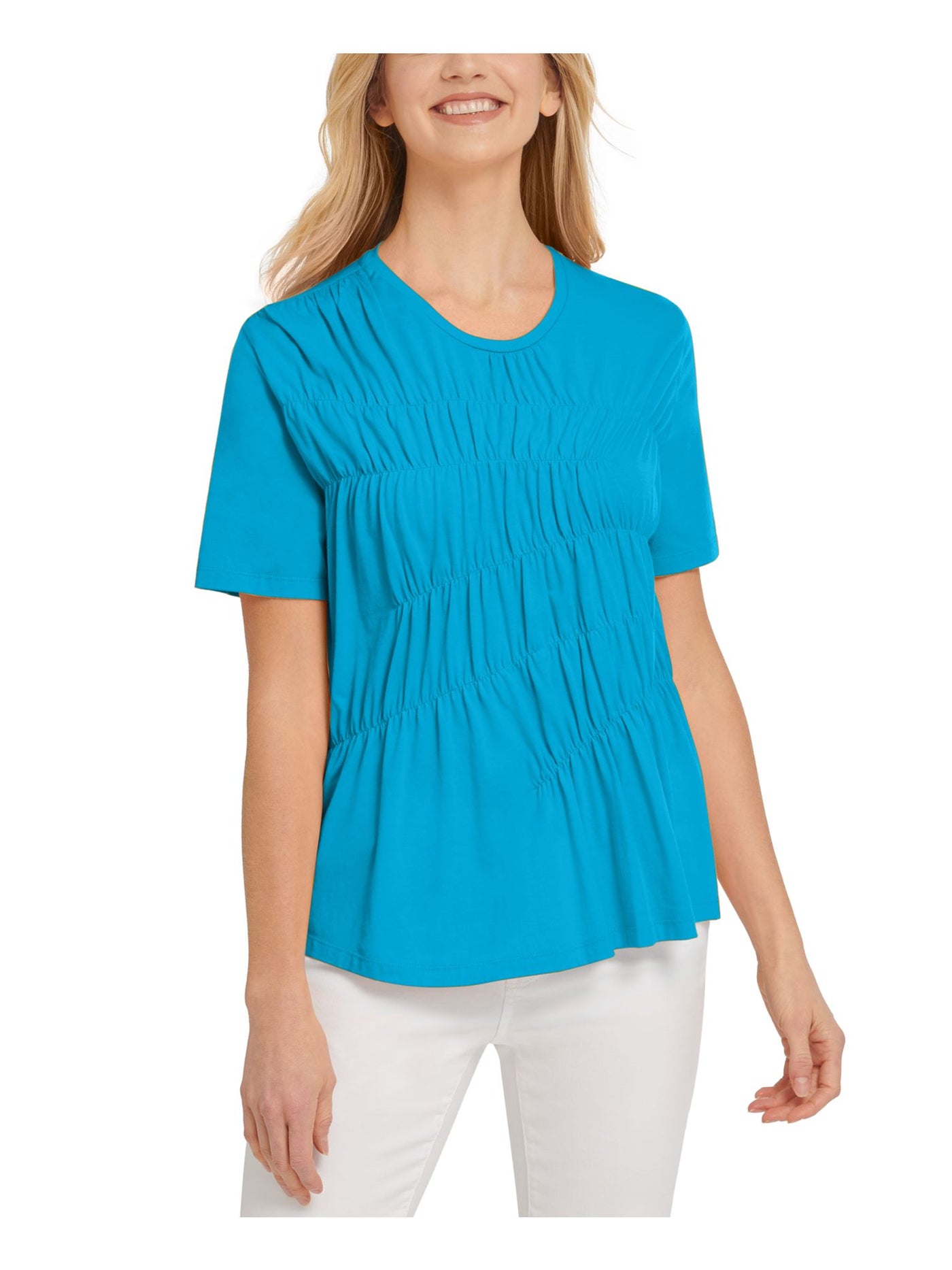 DKNY Womens Teal Scoop Neck Top L