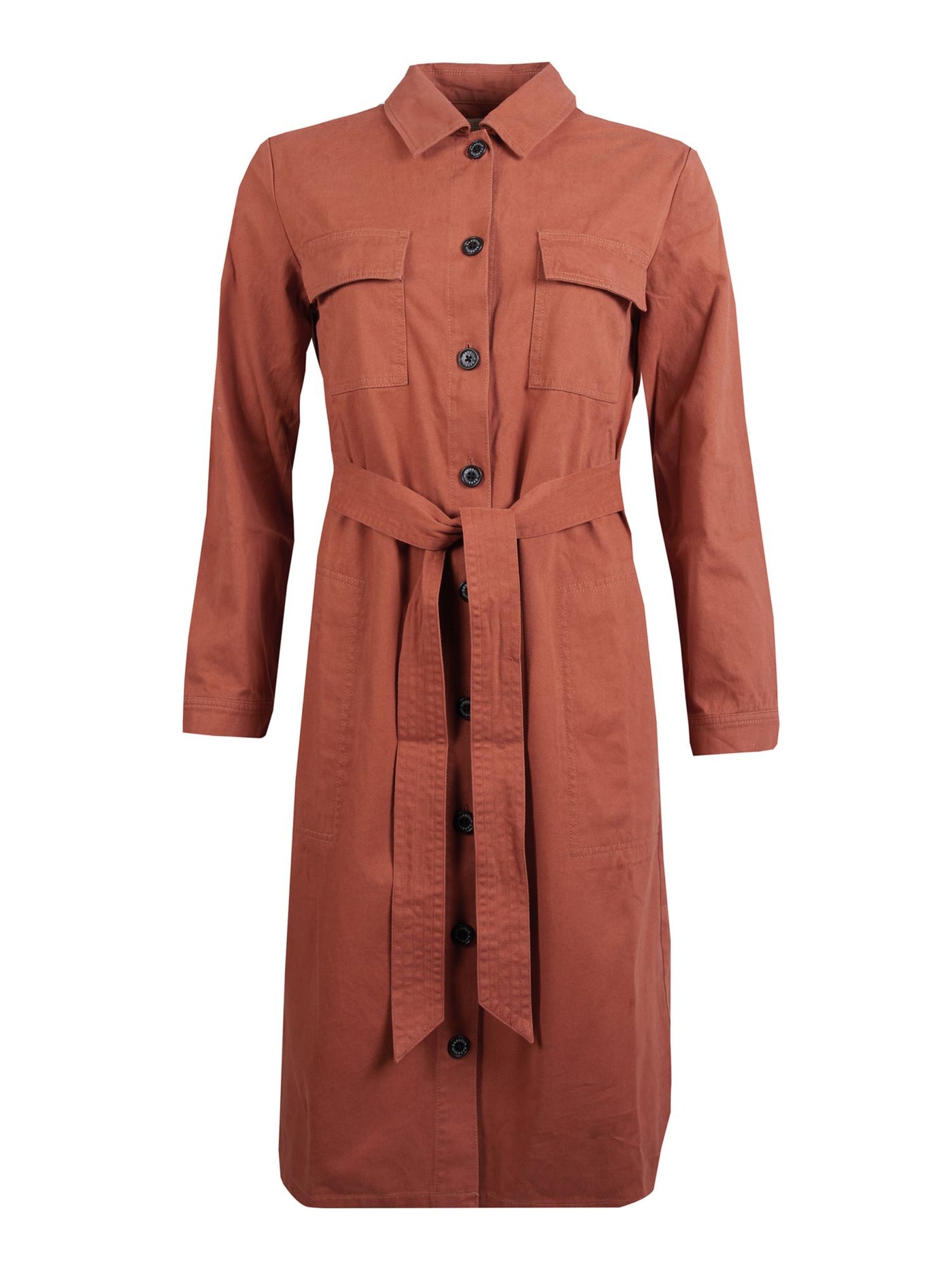 BARBOUR Womens Brown Tie Long Sleeve Collared Midi Shirt Dress 14