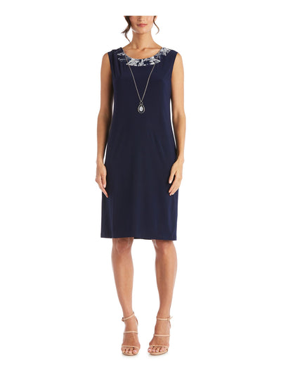 R&M RICHARDS Womens Navy Floral Sleeveless Round Neck Knee Length Wear To Work Shift Dress 6