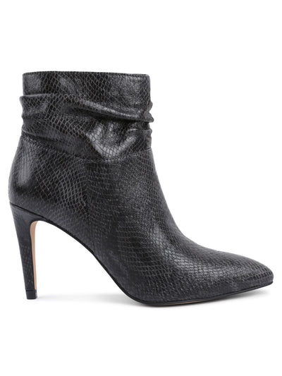 XOXO Womens Gray Snake Slouch Comfort Taylor Almond Toe Stiletto Zip-Up Booties 6.5 M