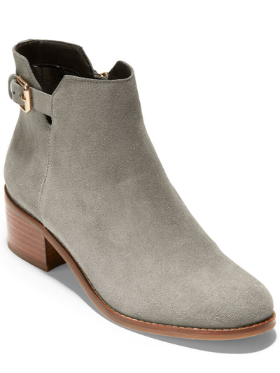 COLE HAAN Womens Gray Buckle Accent Haidyn Round Toe Block Heel Zip-Up Leather Booties 6 B