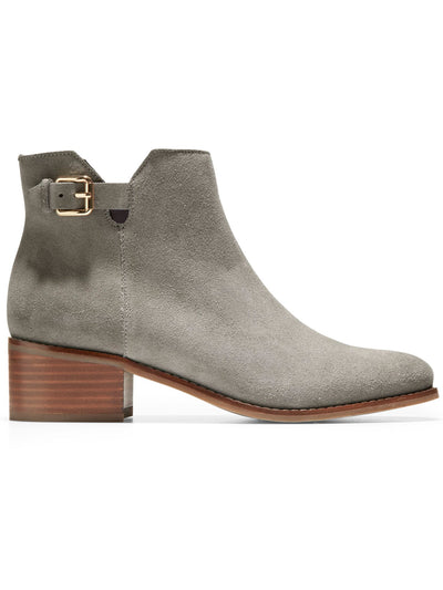 COLE HAAN Womens Gray Buckle Accent Haidyn Round Toe Block Heel Zip-Up Leather Booties 6 B