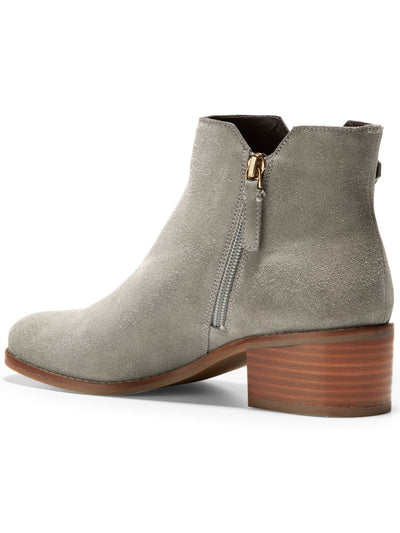 COLE HAAN Womens Gray Buckle Accent Haidyn Round Toe Block Heel Zip-Up Leather Booties 7.5 B