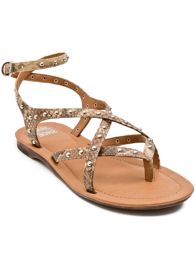 JANE AND THE SHOE Womens Brown Snake Ankle Strap Studded Thea Round Toe Buckle Gladiator Sandals Shoes 10