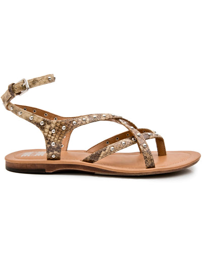 JANE AND THE SHOE Womens Brown Snake Ankle Strap Studded Thea Round Toe Buckle Gladiator Sandals Shoes 10