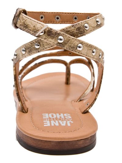 JANE AND THE SHOE Womens Brown Snake Ankle Strap Studded Thea Round Toe Buckle Gladiator Sandals Shoes 10