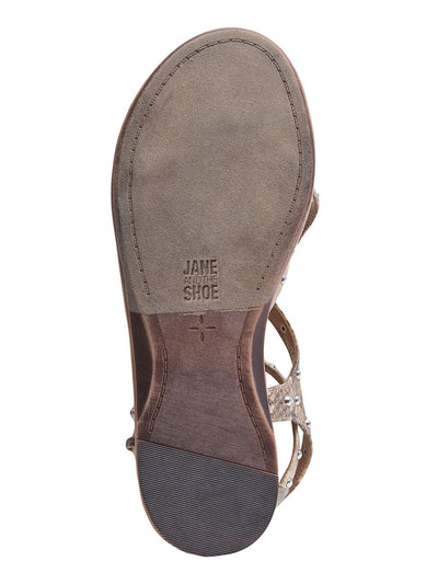 JANE AND THE SHOE Womens Brown Snake Ankle Strap Studded Thea Round Toe Buckle Gladiator Sandals Shoes
