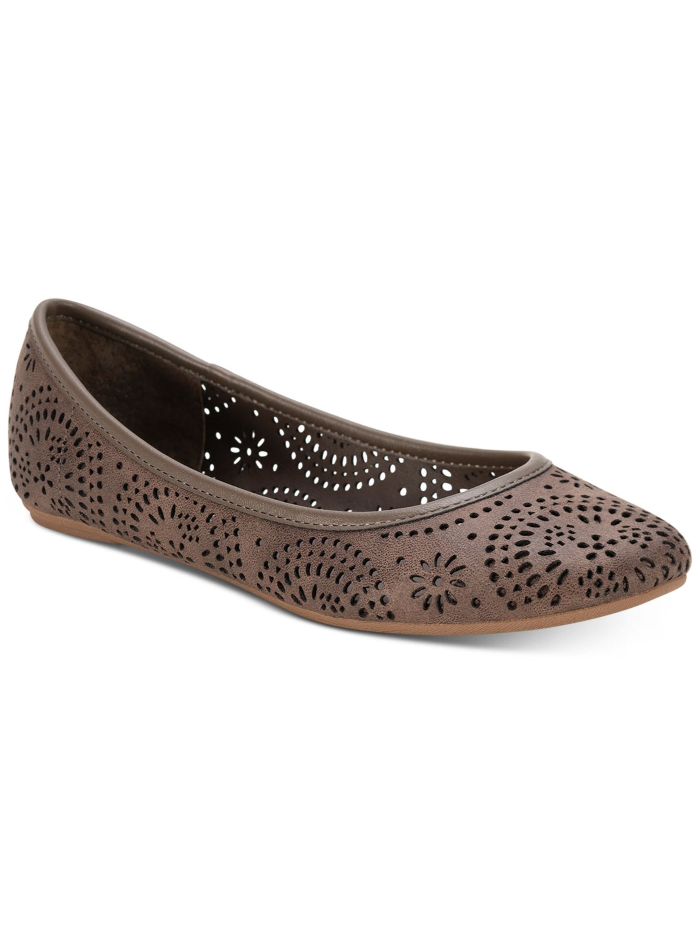 SUN STONE Womens Taupe Brown Patterned Perforated Padded Breathable Sophia Round Toe Slip On Flats Shoes 6 M