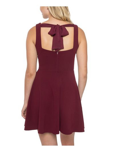 B DARLIN Womens Burgundy Stretch Zippered Darted Bow-back Tie Lined Sleeveless Round Neck Short Party Fit + Flare Dress 13\14