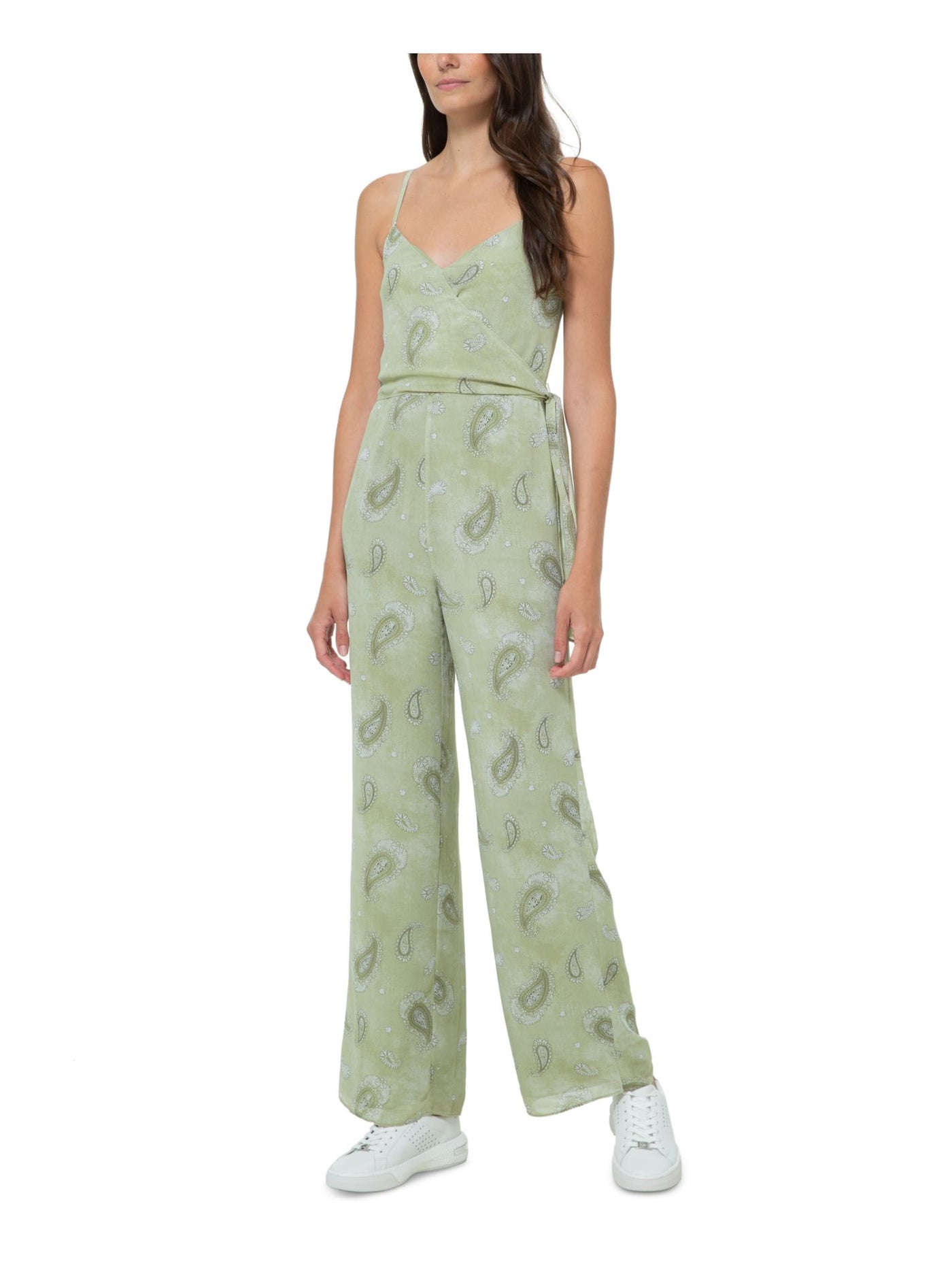 MICHAEL MICHAEL KORS Womens Green Belted Paisley Spaghetti Strap V Neck Jumpsuit M