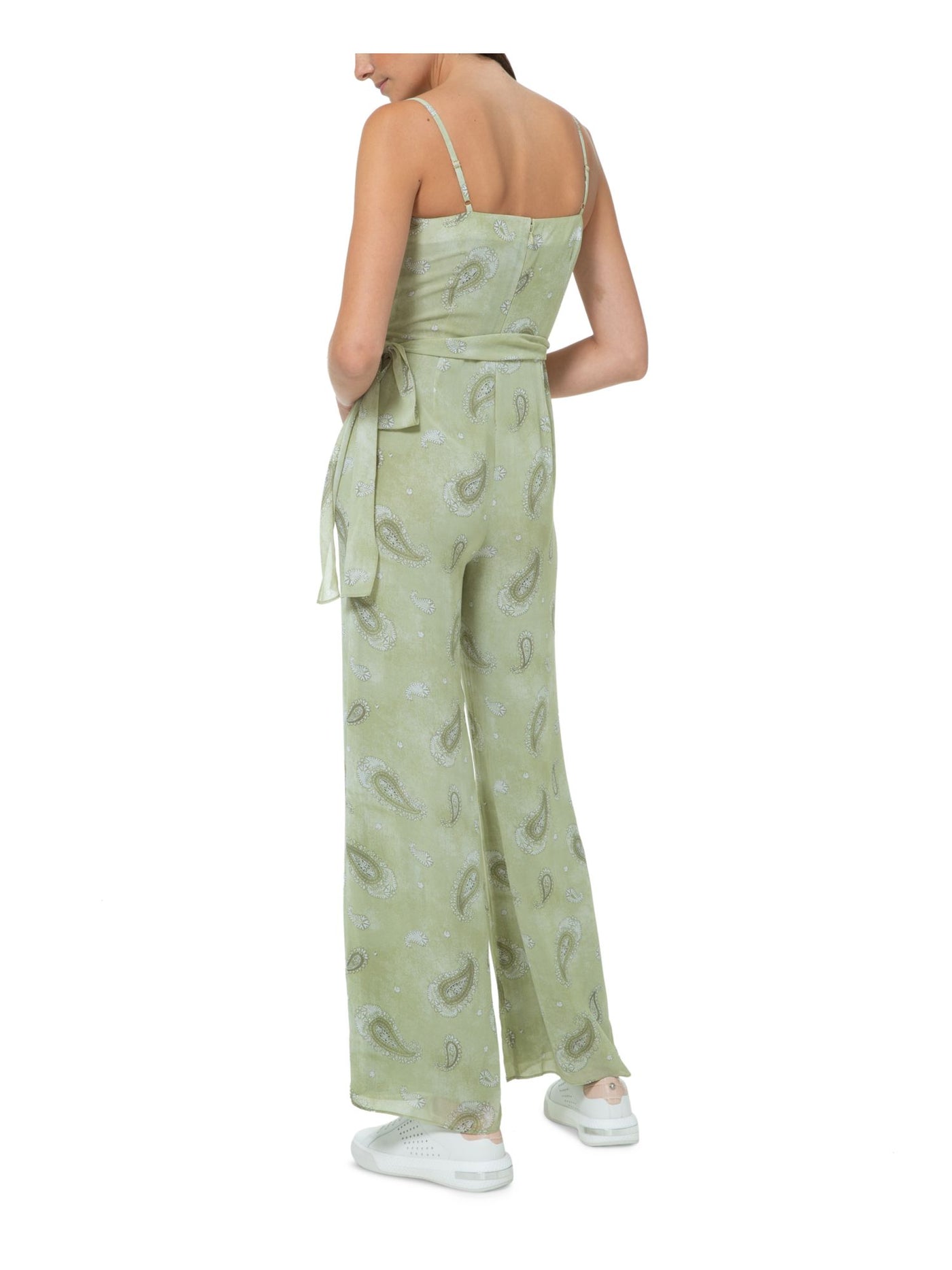 MICHAEL MICHAEL KORS Womens Green Belted Paisley Spaghetti Strap V Neck Jumpsuit XS