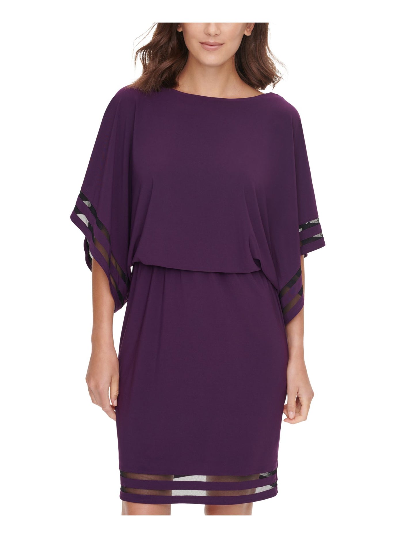 JESSICA HOWARD Womens Purple Dolman Sleeve Boat Neck Above The Knee Cocktail Blouson Dress Petites 4P