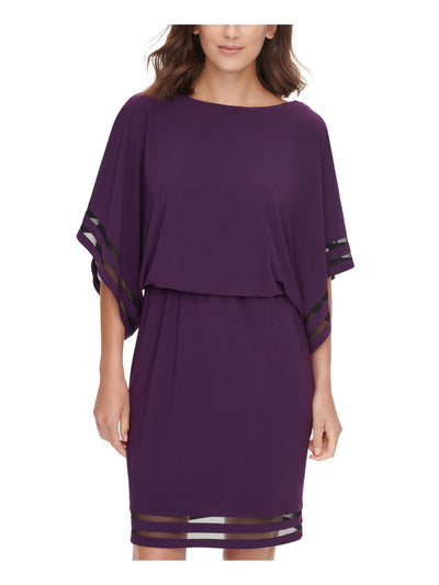 JESSICA HOWARD Womens Purple Dolman Sleeve Boat Neck Above The Knee Cocktail Blouson Dress Petites 4P