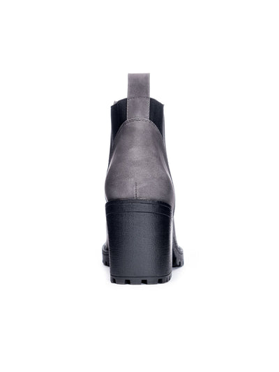 DIRTY LAUNDRY Womens Gray Gore Shaft Pull Tab 1" Platform Lug Sole Lido Round Toe Block Heel Slip On Booties 7.5 M