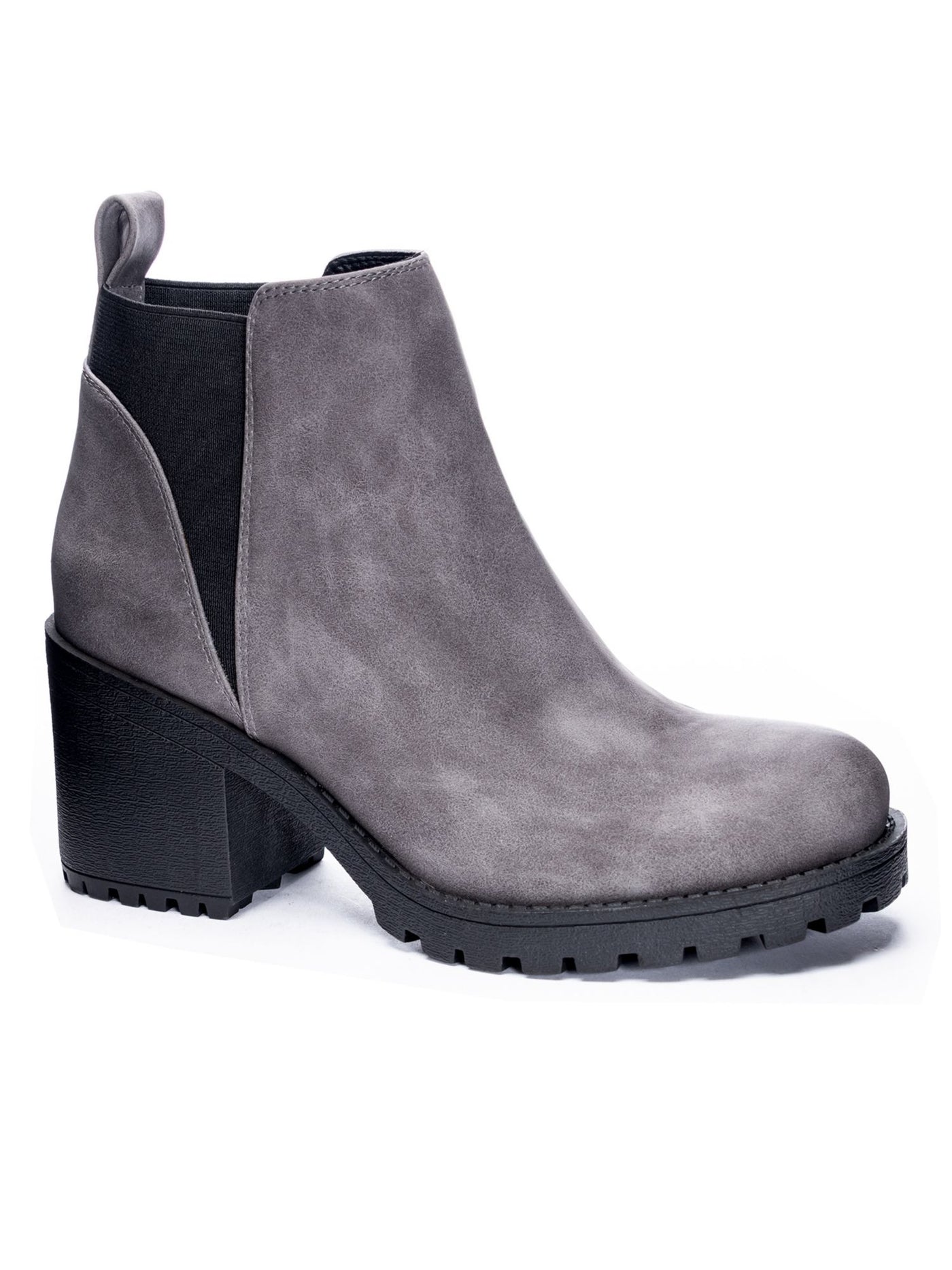 DIRTY LAUNDRY Womens Gray Gore Shaft Pull Tab 1" Platform Lug Sole Lido Round Toe Block Heel Slip On Booties 7.5 M