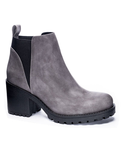 DIRTY LAUNDRY Womens Gray Gore Shaft Pull Tab 1" Platform Lug Sole Lido Round Toe Block Heel Slip On Booties 7.5 M